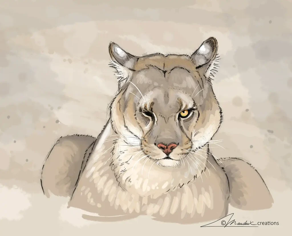 Pencil sketch of the Blinka puma, then digital coloring
